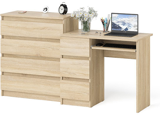 Мори компьютерный стол МС-6 левый + Комод МК800.4, дуб сонома