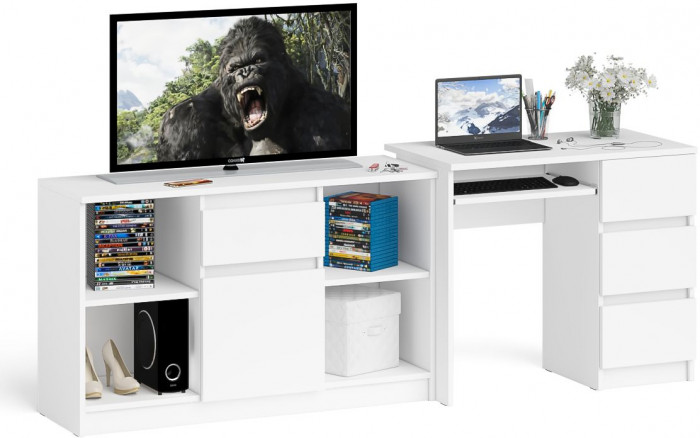 Мори компьютерный стол МС-6 правый + Тумба МТВ1204.1, белый