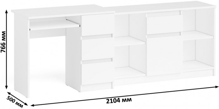 Мори компьютерный стол МС-6 правый + Тумба МТВ1204.1, белый