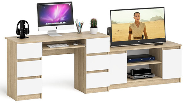Мори Стол компьютерный МС-2 + Тумба МТВ1200.1, цвет дуб сонома/белый, ШхГхВ 255,8х50х76,6 см., универсальная сборка
