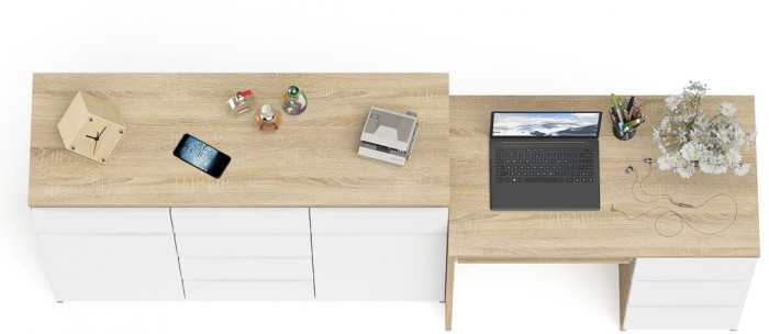 Мори Стол компьютерный МС-6 правый + Комод МК1200.4, цвет дуб сонома/белый, ШхГхВ 210,4х50х94 см., выдвижные ящики справа, НЕ универсальная сборка