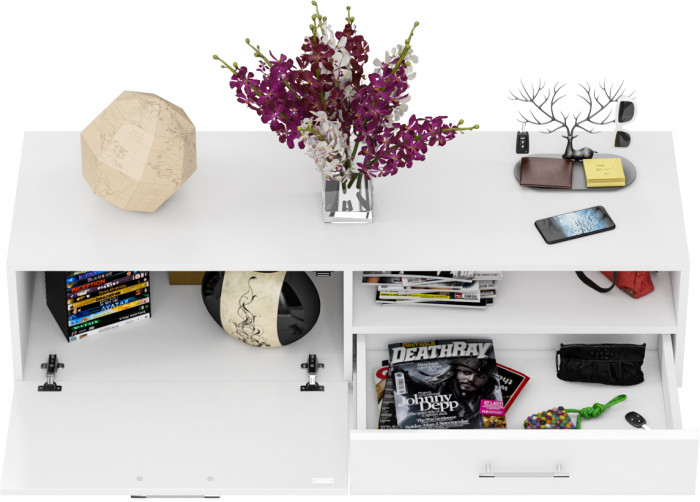 Тумба под ТВ Ларго 1, корпус белый/фасады МДФ белый глянец