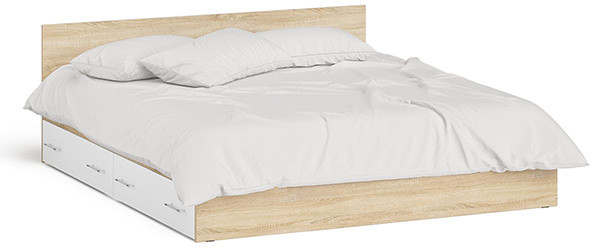 Мори Кровать с ящиками 1800, дуб сонома/белый