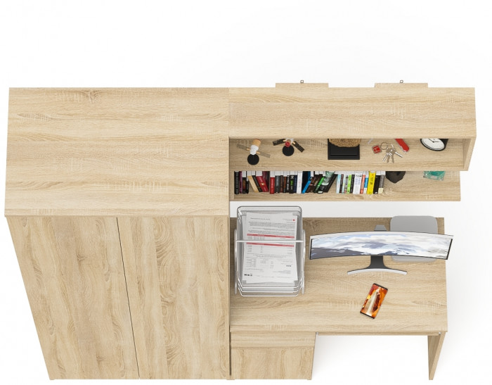 Мори компьютерный стол МС-1 левый + Шкаф МШ800.1 + Полка 900, дуб сонома