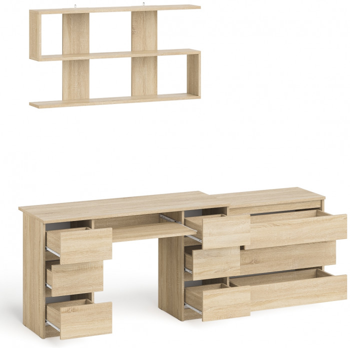 Мори компьютерный стол МС-2 + Комод МК800.1 + Полка 1200, дуб сонома