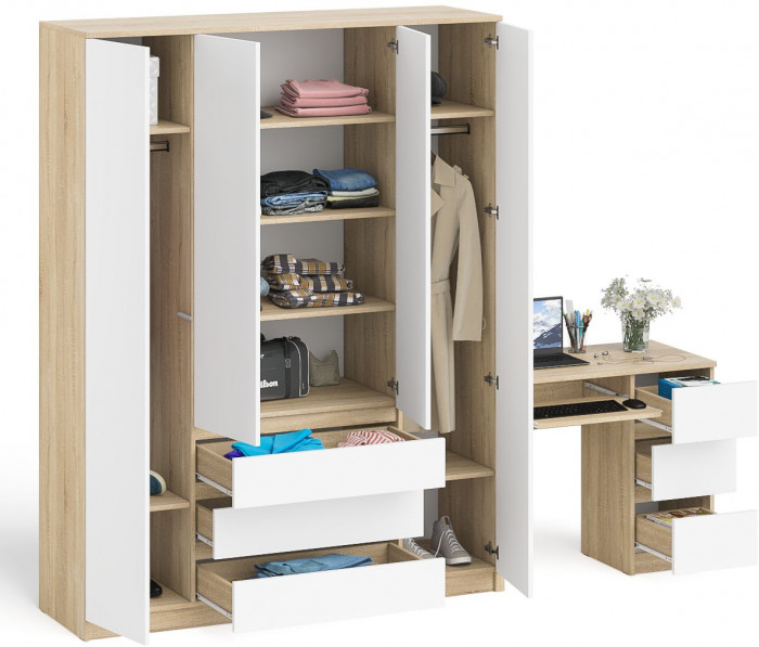 Мори компьютерный стол МС-6 правый + Шкаф МШ1600.1, дуб сонома/белый