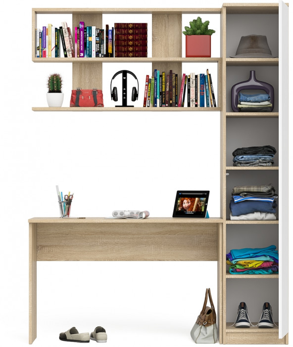 Мори письменный стол МСП1200.1 + Пенал МШ400.1 + Полка 1200, дуб сонома/белый