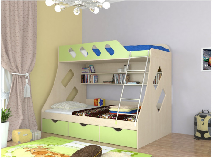 Дельта-20.01 Детская двухъярусная кровать с лестницей (Салатовый, Белый)