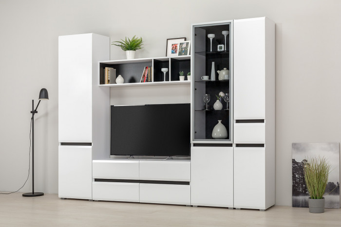 Сидней 15.57 Полка, цвет белый/чёрный, ШхГхВ 130х27,2х30,5 см., универсальная сборка