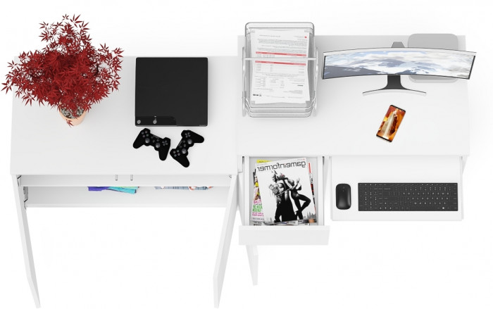 Мори Стол компьютерный МС-1 левый + Тумба МА900.1, цвет белый, ШхГхВ 180,4х50,4х76,6 см., выдвижной ящик слева, НЕ универсальная сборка