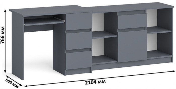 Мори компьютерный стол МС-6 правый + Тумба МТВ1204.1, графит