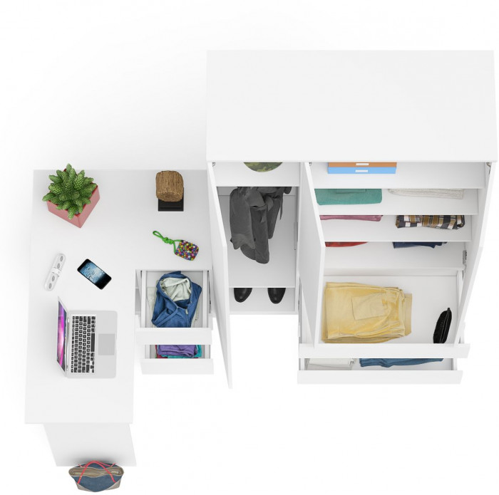 Мори Стол компьютерный МС-16 правый + Шкаф МШ1200.1, цвет белый, ШхГхВ 244,8х84,9х209,6 см., выдвижные ящики справа, НЕ универсальная сборка