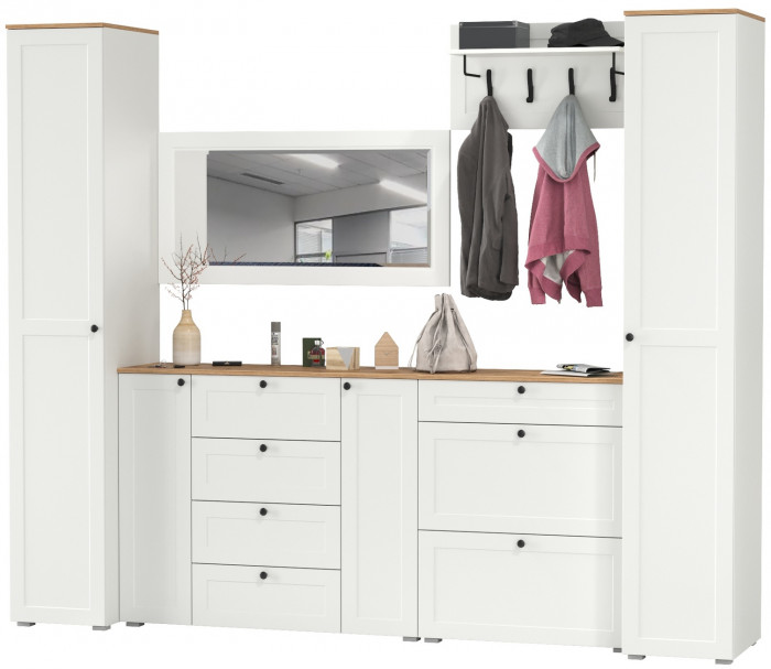 Остин Прихожая 58, белый шагрень/дуб крафт золотой