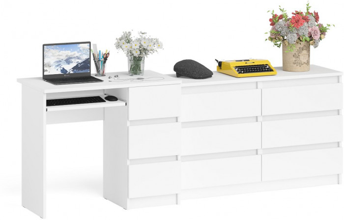 Мори Стол компьютерный МС-6 правый + Комод МК1200.6, цвет белый, ШхГхВ 210,4х50х76,6 см., выдвижные ящики справа, НЕ универсальная сборка