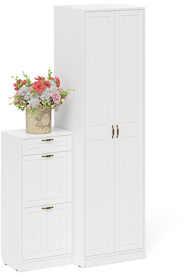 Прихожая П-6 Компоновка № 16, цвет белая шагрень/фасады МДФ белое дерево фрезеровка прованс, ШхГхВ 110х50х210 см., универсальная сборка