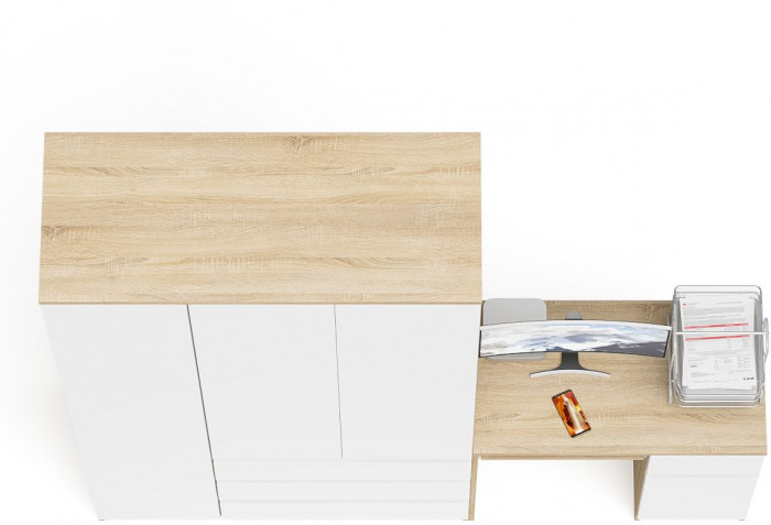 Мори компьютерный стол МС-1 правый + Шкаф МШ1200.1, дуб сонома/белый