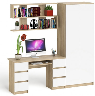 Мори компьютерный стол МС-2 + Шкаф МШ800.1 + Полка 1200, дуб сонома/белый
