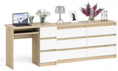 Мори компьютерный стол МС-6 правый + Комод МК1380.6, дуб сонома/белый