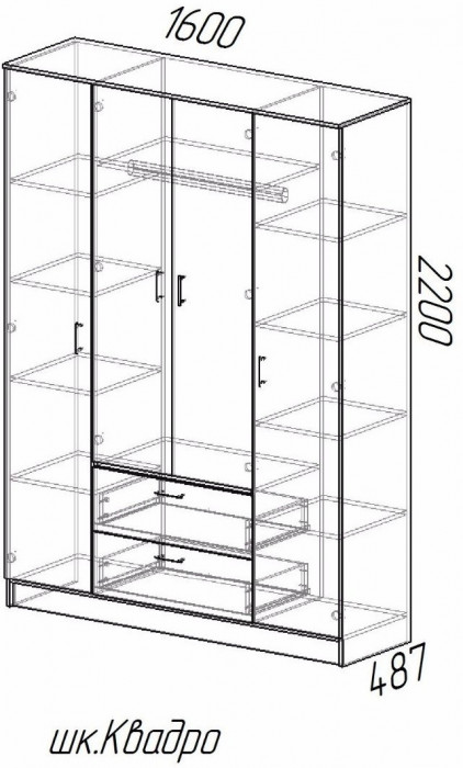 Квадро Шкаф четырёхдверный, Вотан/Белый гладкий