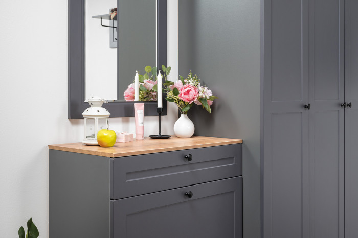 Остин 16.221 Комод + 16.121 Тумба для обуви + 16.121 Тумба для обуви, серый графит/дуб крафт золотой