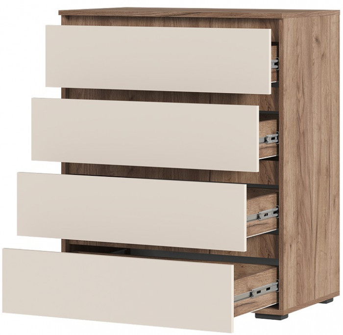 Хелен КМ 02 Комод 802 4 ящика (0,802х0,958х0,460) кашемир/дуб крафт табачный