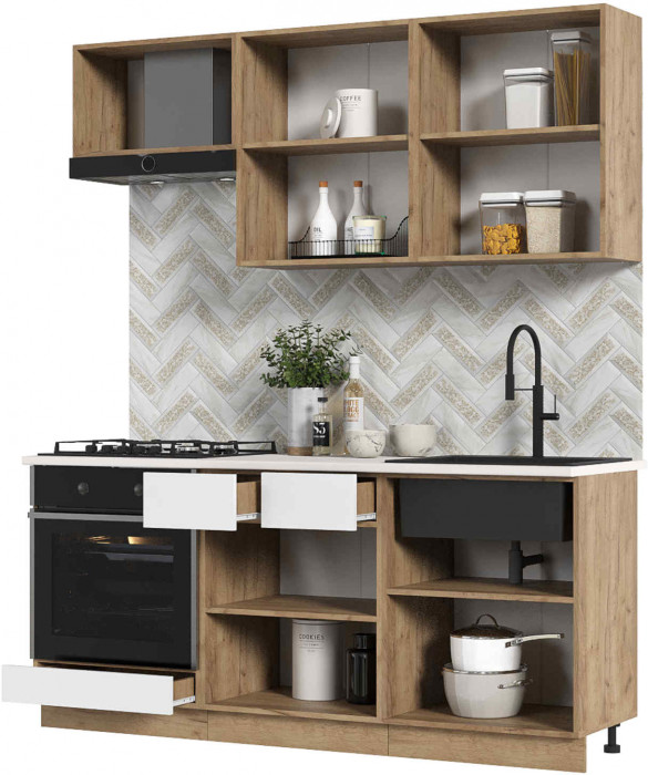 Кухня Мария 1,8 м дуб крафт золото/белый (столешница дуб вотан)