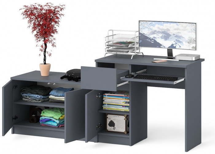 Мори Стол компьютерный МС-1 левый + Тумба МА900.1, цвет графит, ШхГхВ 180,4х50,4х76,6 см., выдвижной ящик слева, НЕ универсальная сборка
