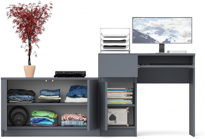 Мори Стол компьютерный МС-1 левый + Тумба МА900.1, цвет графит, ШхГхВ 180,4х50,4х76,6 см., выдвижной ящик слева, НЕ универсальная сборка