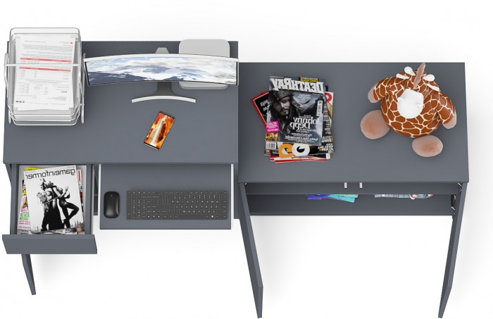 Мори Стол компьютерный МС-1 левый + Тумба МА900.1, цвет графит, ШхГхВ 180,4х50,4х76,6 см., выдвижной ящик слева, НЕ универсальная сборка