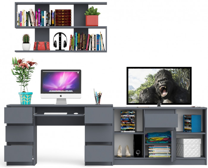 Мори компьютерный стол МС-2 + Тумба МТВ1204.1 + Полка 1200, графит