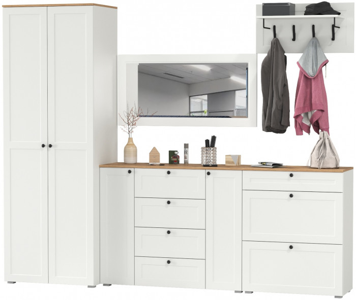 Остин Прихожая 59, белый шагрень/дуб крафт золотой