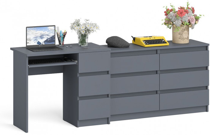 Мори Стол компьютерный МС-6 правый + Комод МК1200.6, цвет графит, ШхГхВ 210,4х50х76,6 см., выдвижные ящики справа, НЕ универсальная сборка
