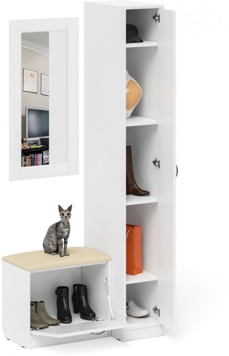 Прихожая П-6 Компоновка № 40, белая шагрень/фасады МДФ белое дерево фрезеровка прованс