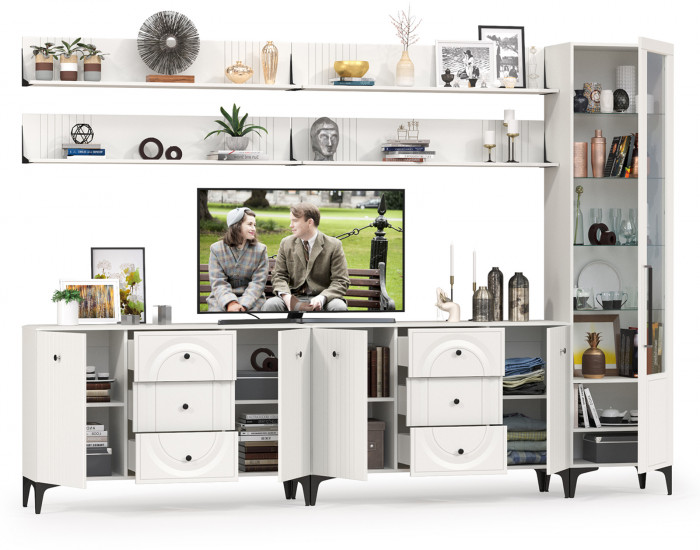 Валенсия Гостиная № 119, ЛДСП белый шагрень/МДФ белый шагрень