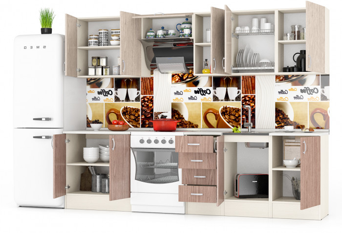 Кухня Мери 09 ШВ500+ШВ500+ШВ400+ШВв600+ШВ800+ШН500+ШНМ500+ШН4Я400+ШН800, дуб/ясень шимо светлый/тёмный