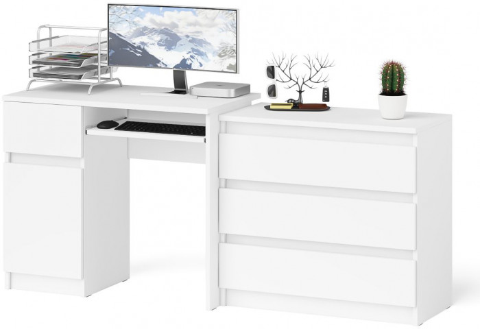 Мори компьютерный стол МС-1 левый + Комод МК800.1, белый