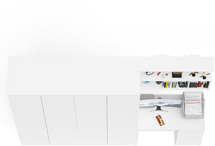 Мори компьютерный стол МС-1 правый + Шкаф МШ1600.1 + Полка 900, белый