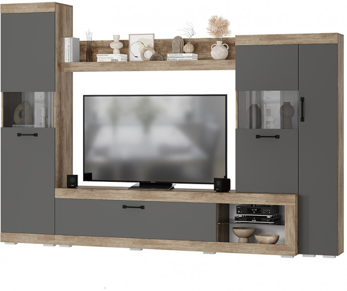 Стенка в гостиную Тесла ГС-01, дуб каньон/графит