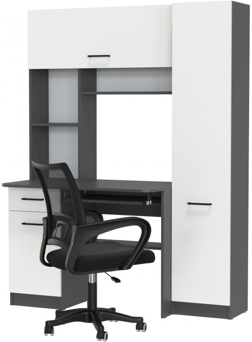 Стол 6-0603 Альфа + кресло 103 чёрное, цвет графит/белый, ШхГхВ 137х61х181 см., универсальная сборка