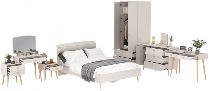 Афина Спальня 28-1400, цвет кашемир серый, сп.м. 1400х2000 мм., б/м, основание есть - фанера