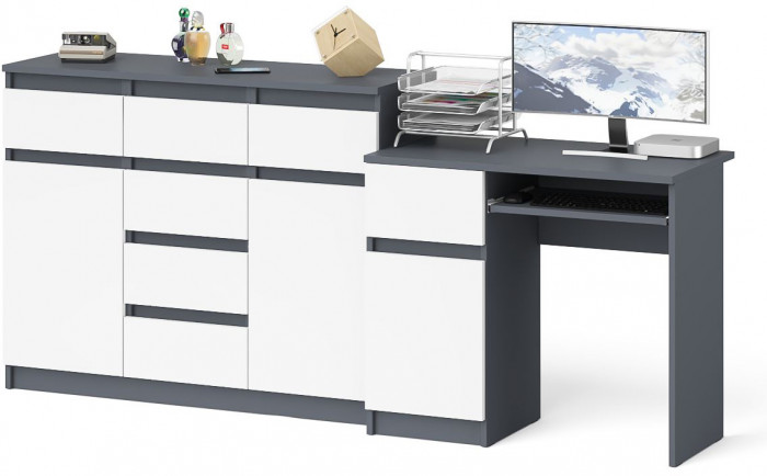 Мори Стол компьютерный МС-1 левый + Комод МК1200.4, цвет графит/белый, ШхГхВ 210,4х50х94 см., выдвижной ящик слева, НЕ универсальная сборка