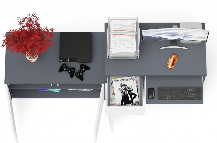 Мори Стол компьютерный МС-1 левый + Тумба МА900.1, цвет графит/белый, ШхГхВ 180,4х50,4х76,6 см., выдвижной ящик слева, НЕ универсальная сборка