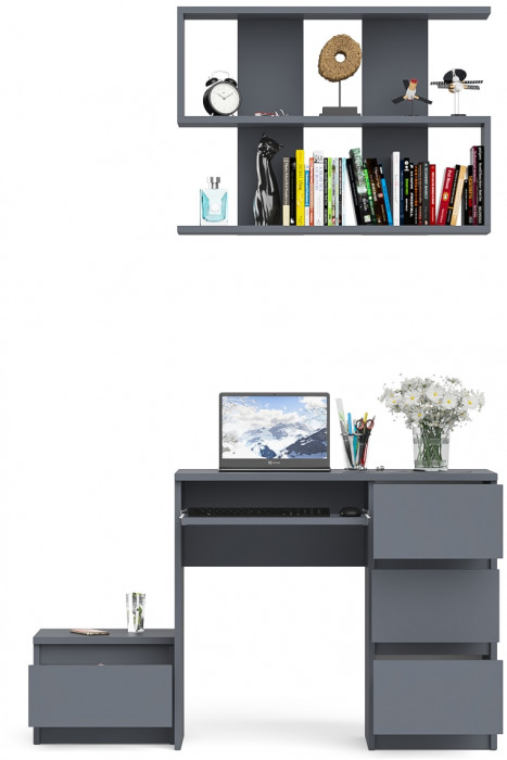 Мори компьютерный стол МС-6 правый + Тумба ТМП400.1 + Полка 900, графит