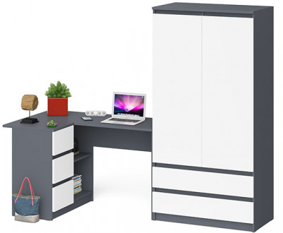 Мори Стол компьютерный МС-16 левый + Шкаф МШ900.1, цвет графит/белый, ШхГхВ 214,8х84,9х179,6 см., выдвижные ящики слева, НЕ универсальная сборка