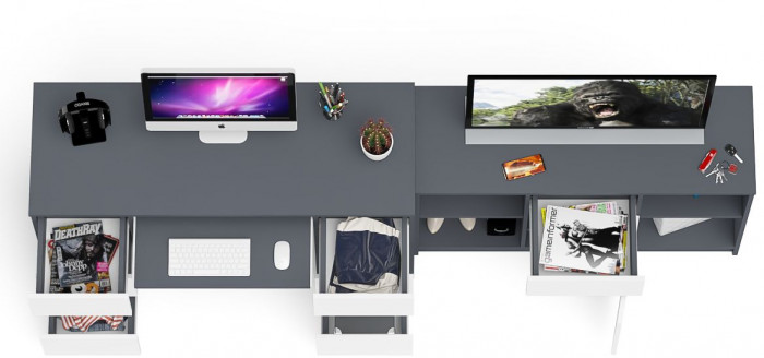 Мори Стол компьютерный МС-2 + Тумба МТВ1204.1, цвет графит/белый, ШхГхВ 255,8х50х76,6 см., универсальная сборка