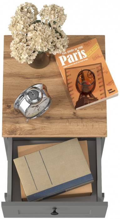 Остин 16.152 Тумба прикроватная, цвет серый графит/дуб крафт золотой, ШхГхВ 40х41,9х43,9 см.