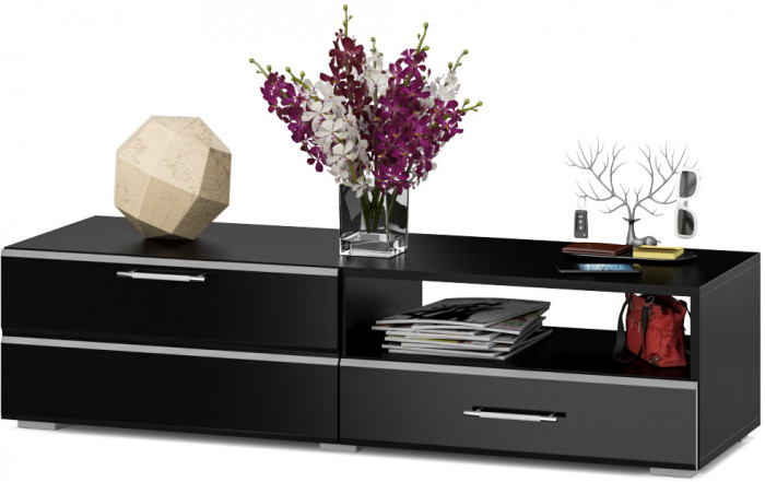 Тумба под ТВ Ларго 1, корпус венге/фасады МДФ чёрный глянец