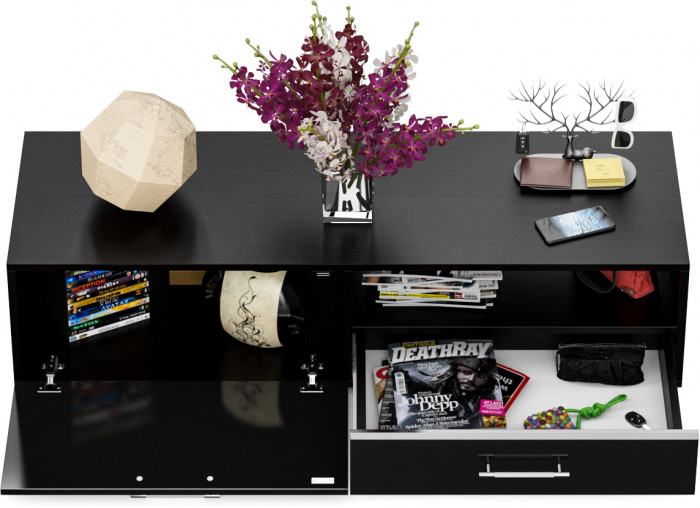 Тумба под ТВ Ларго 1, корпус венге/фасады МДФ чёрный глянец