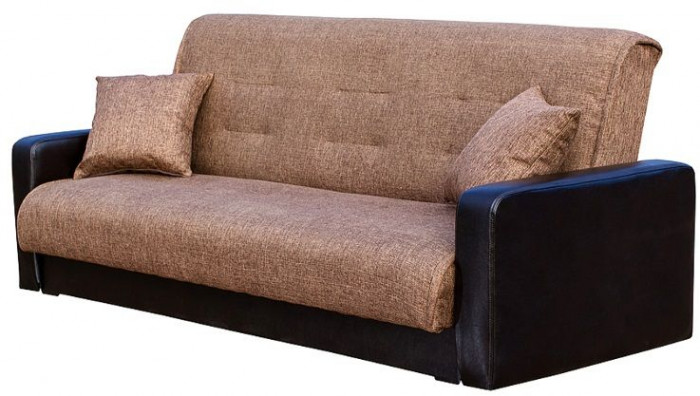 Раскладной диван-кровать, прямой, книжка, цвет коричневый экокожа/рогожка, Лондон 140х190