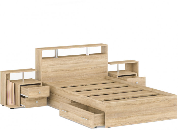 Камелия Кровать с ящиками 1200 + две тумбы, дуб сонома